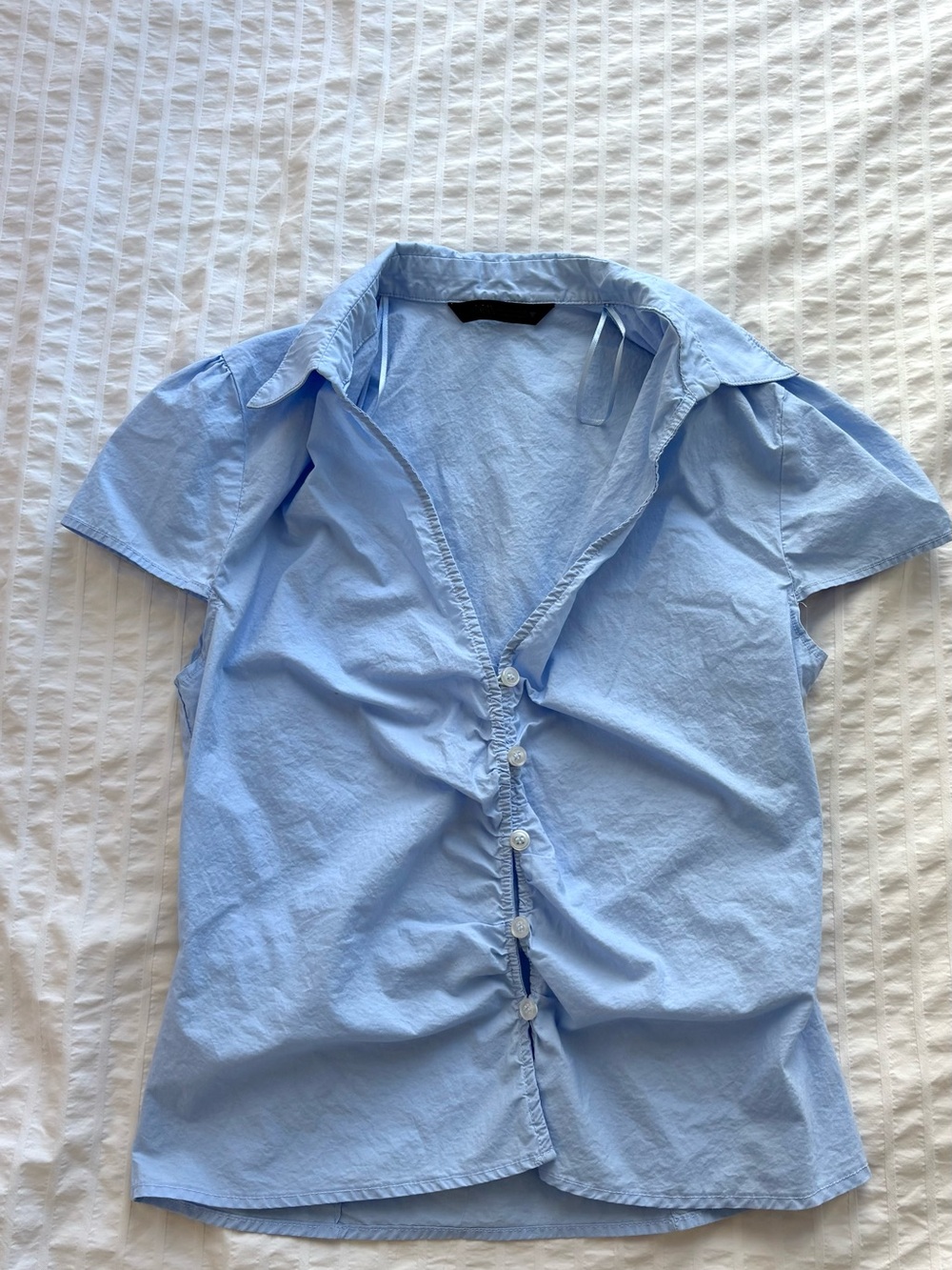 Zara Light Blue Short Sleeve Button-Front Shirt